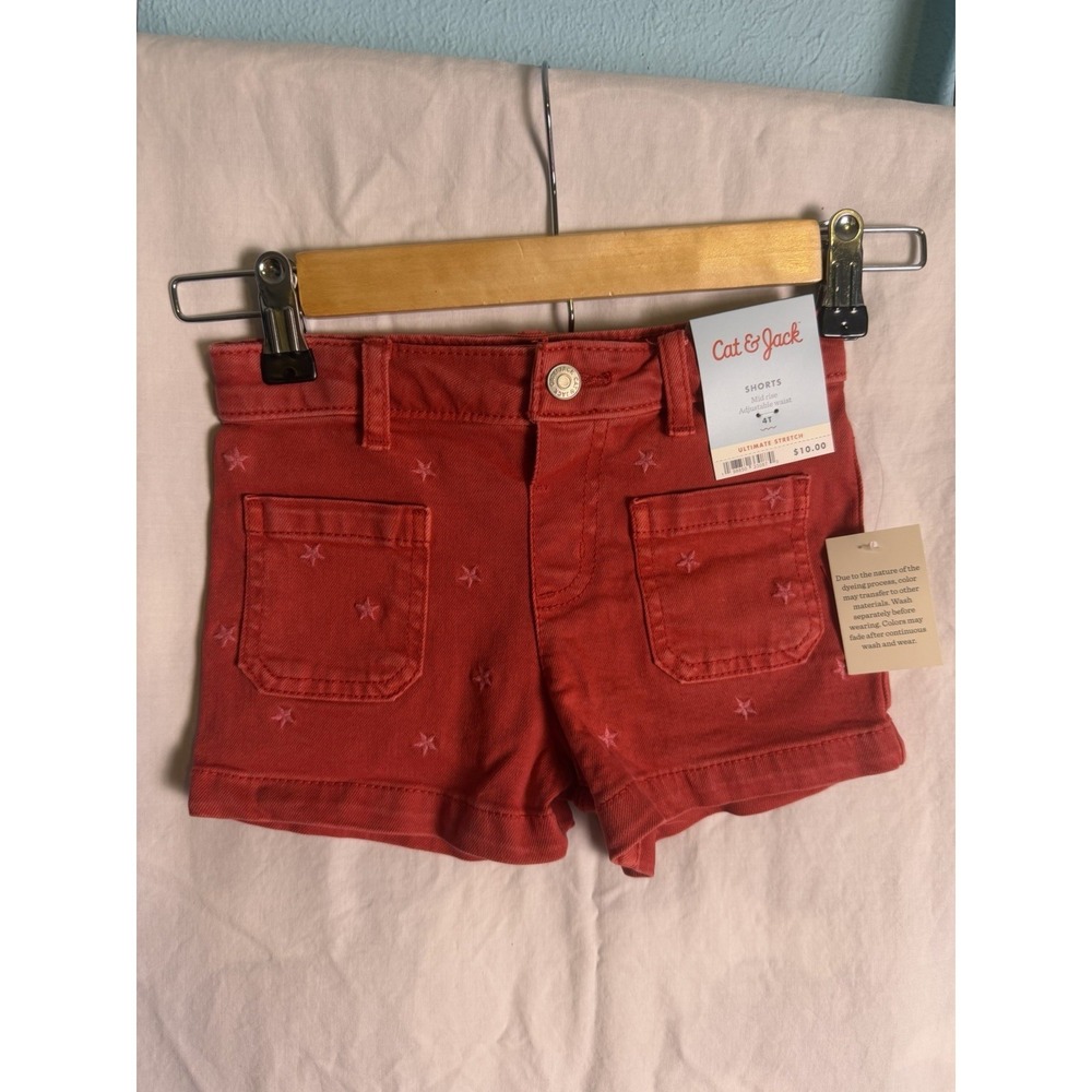 Cat & Jack Toddler Girls Americana Red Embroidered Star Denim Shorts Size 4T NWT